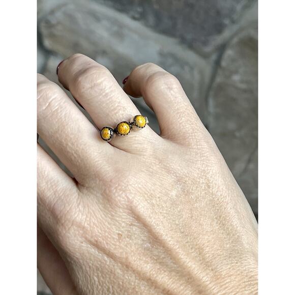 Sterling Silver Native Style Bumblebee Jasper 3 Stone Band Ring Southwest Cigar - Picture 8 of 13